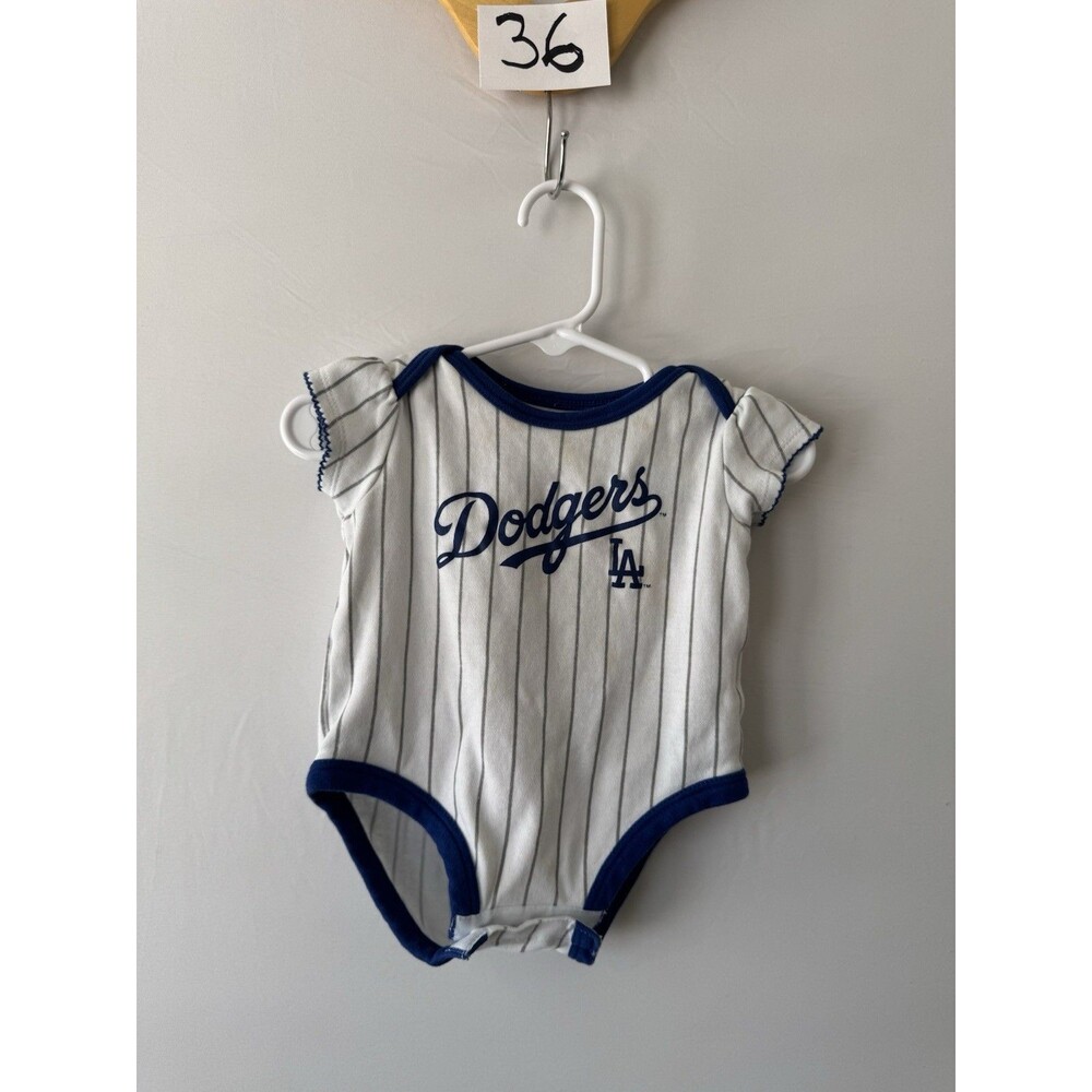 Los Angeles Dodgers Baby Girl Bodysuit 12M Pinstripe Ruffle Sleeve MLB
